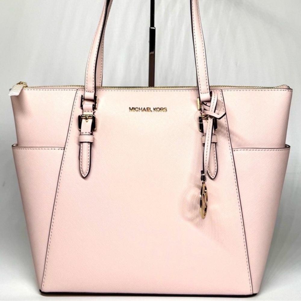 Michael Kors Charlotte Large Leather Top-Zip Tote Bag - Powder Blush
